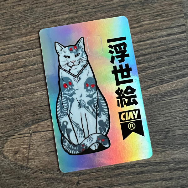 Стикер для банковской карты Tattoo cat holo